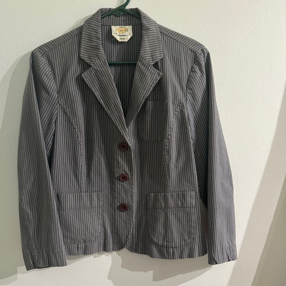 Talbots Petites Pinstriped Gray Blazer Suit Jacket with Stretch Women's Medium - Picture 4 of 7